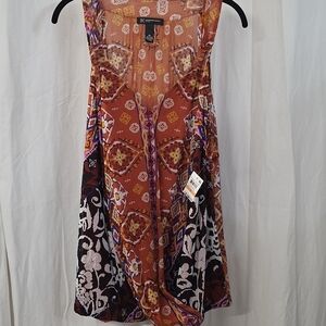 INC 3X Boho Mesh Faux Wrap Sleeveless Tunic Tank Blouse Burnt Orange Ikat Aztec